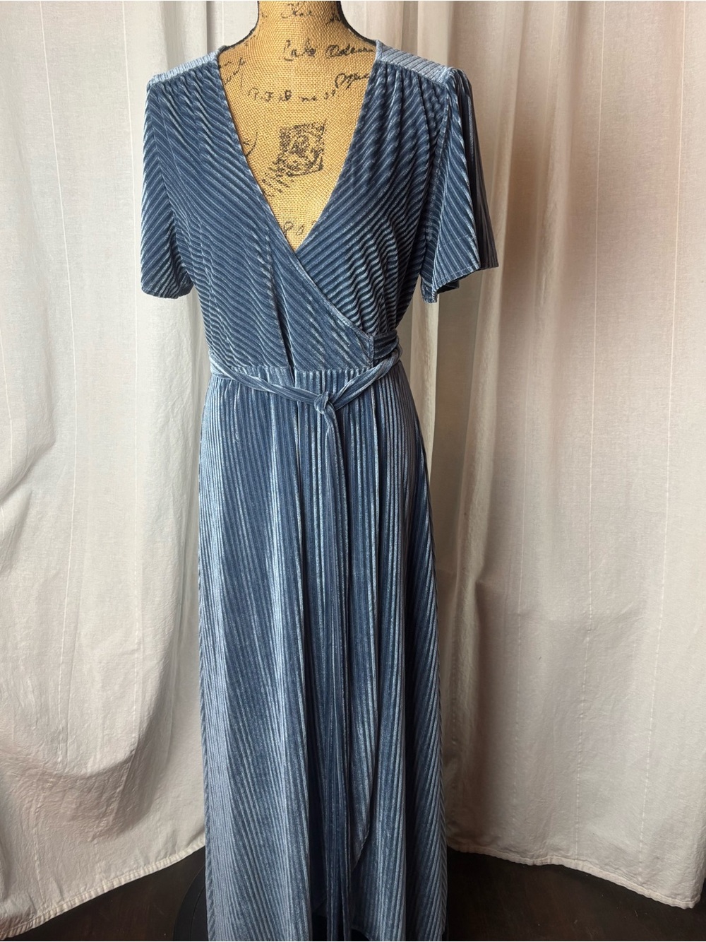 NWT Baltic Born Andi Ribbed Velvet Maxi Wrap Dress in Blue Size XL - Picture 4 of 9